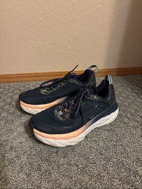 Hoka Women’s Navy with Peach Accent Running Shoes